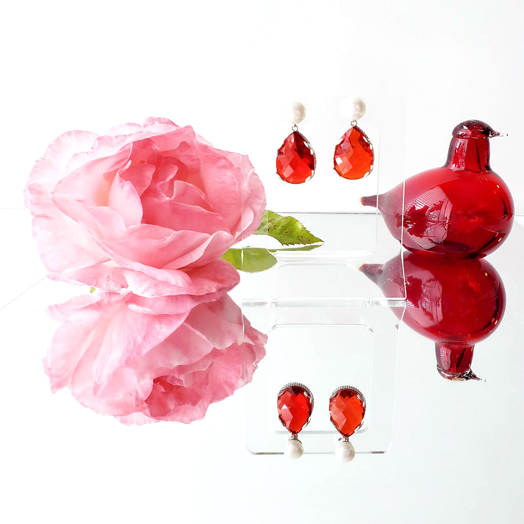 Red Drop Pearl Earrings Ash Herrera Jewelry