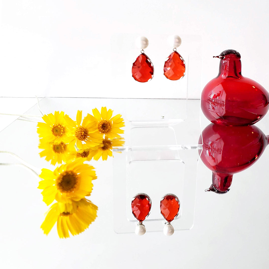 Red Drop Pearl Earrings Ash Herrera Jewelry