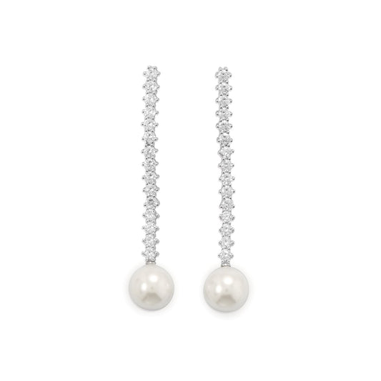 Rhodium Plated CZ and Simulated Pearl Drop Earrings Ash Herrera Jewelry
