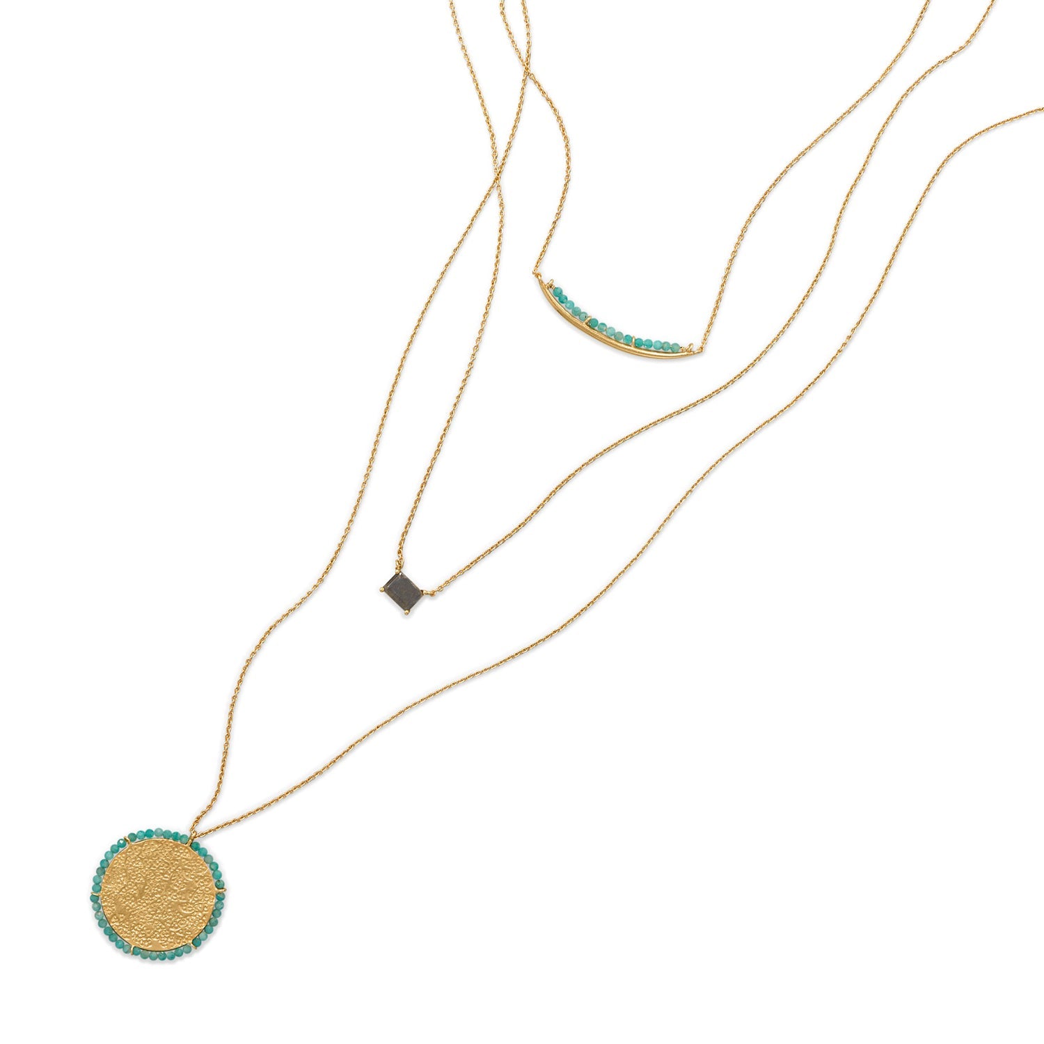 17"/30" 3 Strand Amazonite and Labradorite Necklace