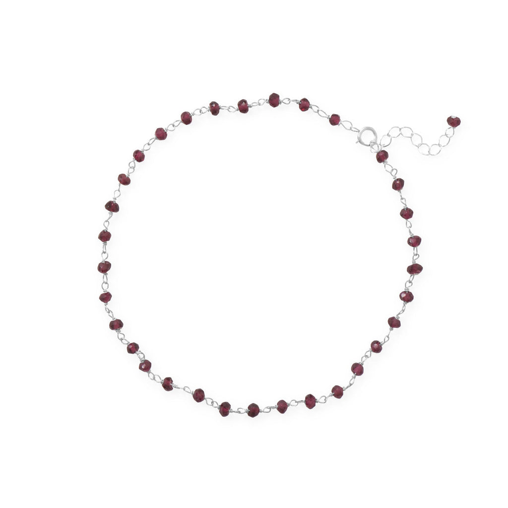 Glam and Gleaming Garnet! 9.5"+1" Sterling Silver Bead Anklet